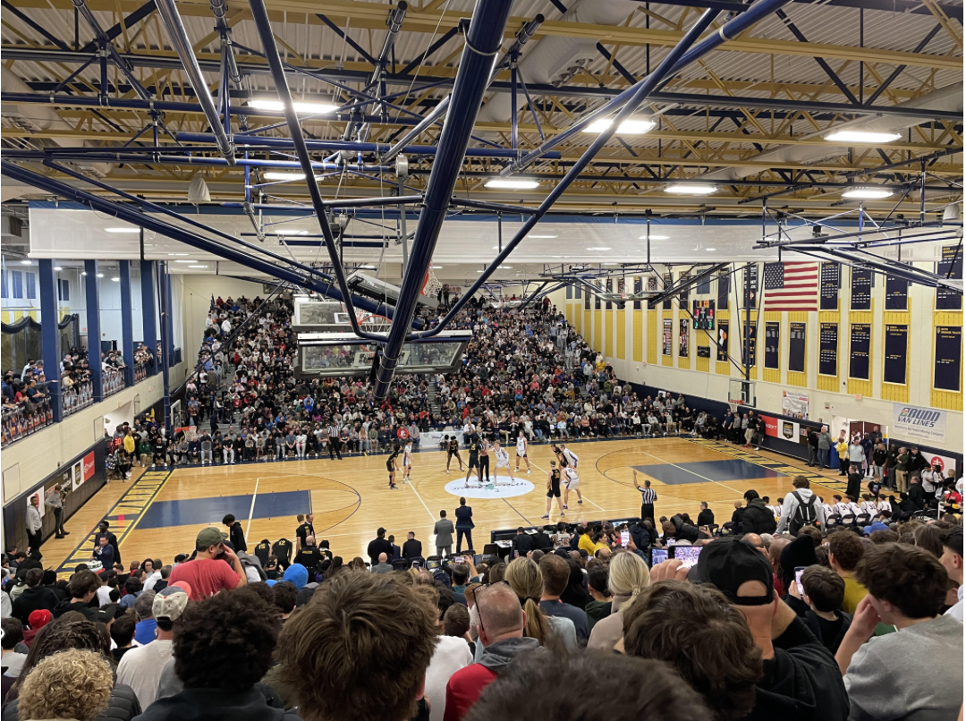 An overhead view of the packed out Franklin HS gym
